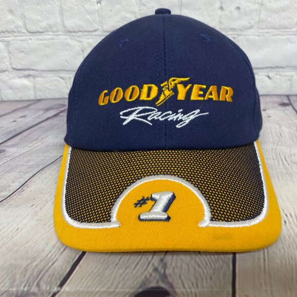 Goodyear Racing Hat Cap Strap Back Navy Blue Yellow K-Products Headwear Sports - Picture 5 of 8